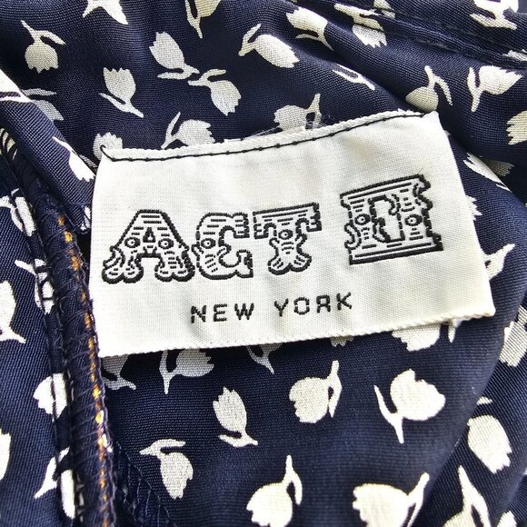 80s Puritan Collar Dress Blouson Drop Waist 3/4 Sleeve Navy White Act II Size 16 - Picture 4 of 12